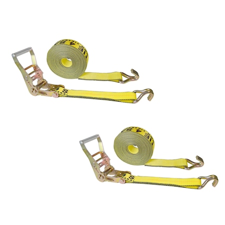 Tie 4 Safe 2 x 30' Ratchet Tie Downs w/ J Wire Hooks, WLL- 3,333 lbs., PK2 RT04C-530-W5-Y-2